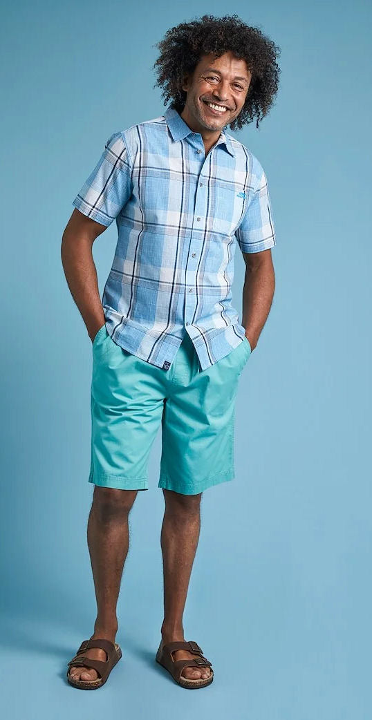 Weird Fish Mens 'Avalon' Short Sleeve Check Shirt - Azure