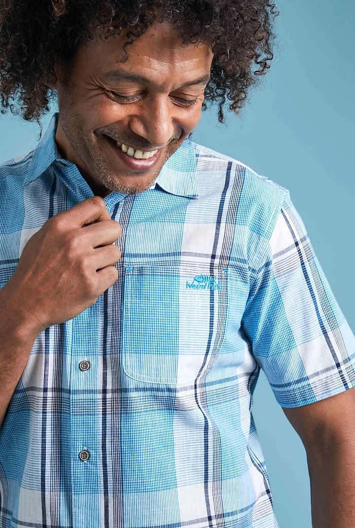Weird Fish Mens 'Avalon' Short Sleeve Check Shirt - Azure