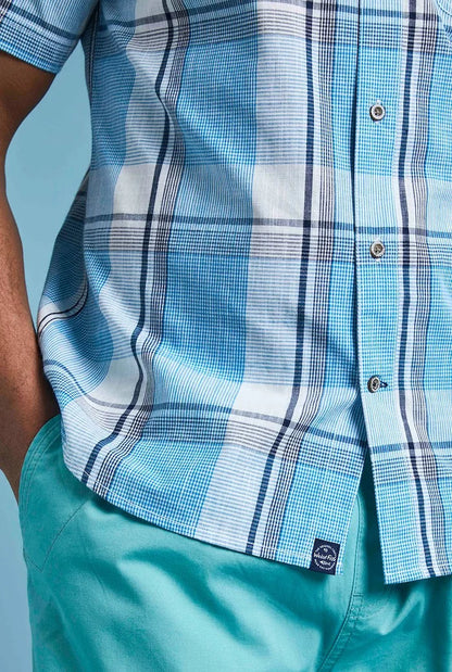 Weird Fish Mens 'Avalon' Short Sleeve Check Shirt - Azure