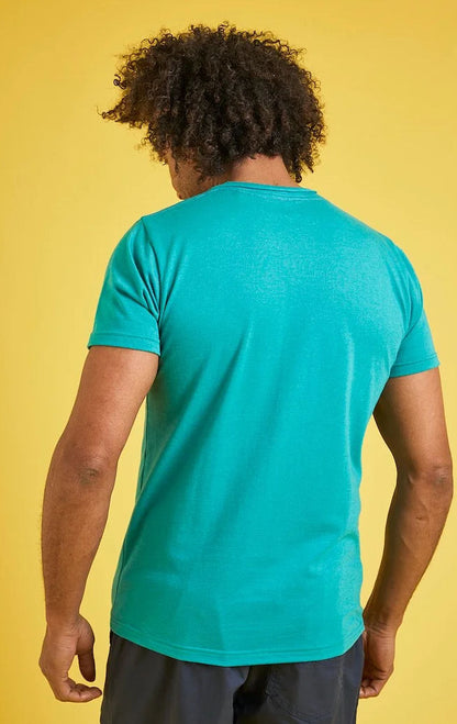 Men's Weird Fish Fish Anatomy block print tee in Viridis Green.
