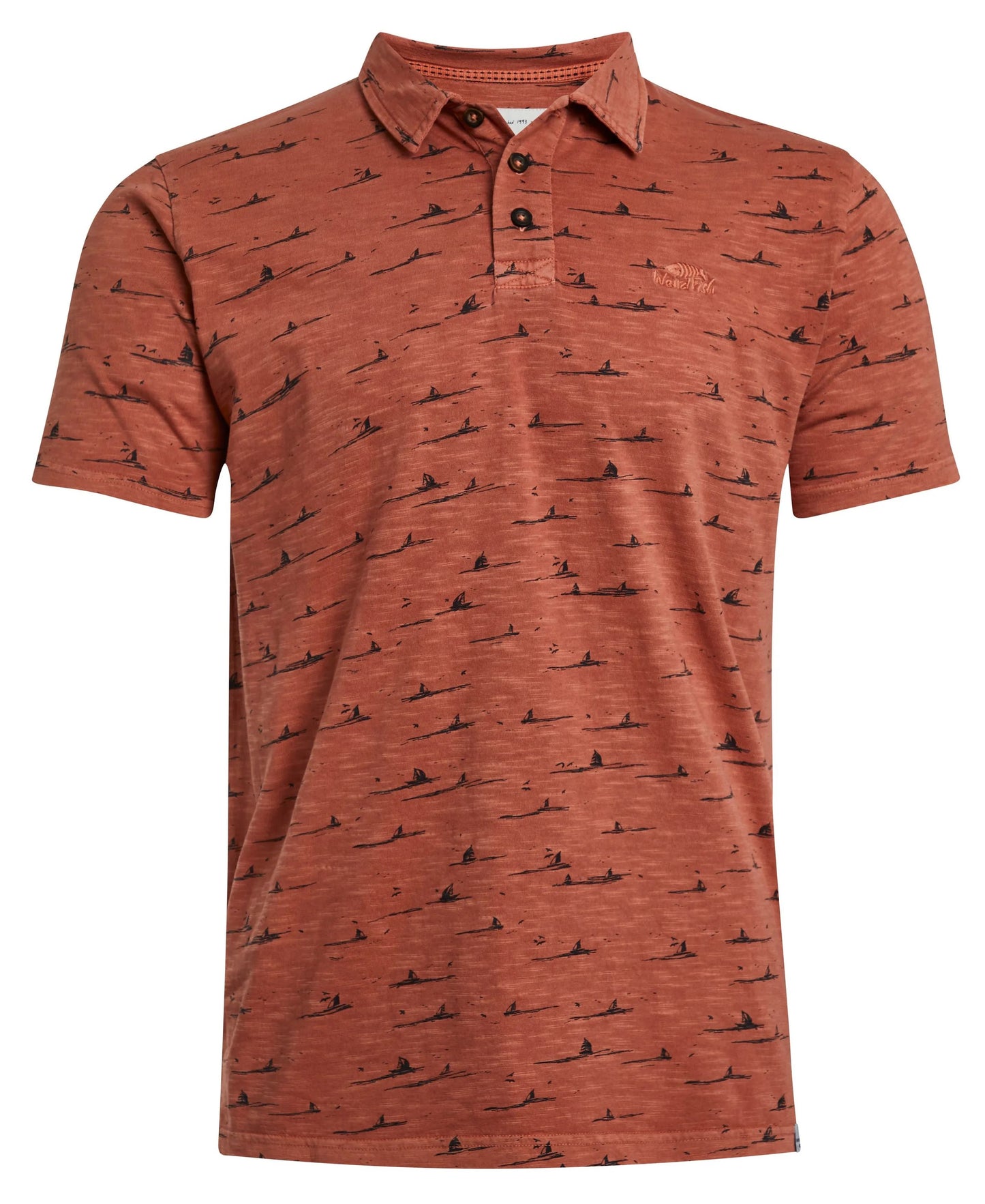 Weird Fish Mens 'Marmont' Garment Dyed Printed Shirt - Baked Clay