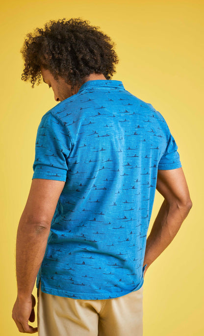 Weird Fish Mens 'Marmont' Garment Dyed Printed Shirt - Dark Blue
