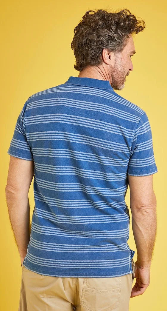 Weird Fish Mens 'Rothko' Vintage Washed Stripe Polo Shirt - Dark Blue