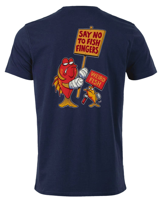 Weird Fish Mens 'Say No to Fish Fingers' Placard Printed Tee - Navy