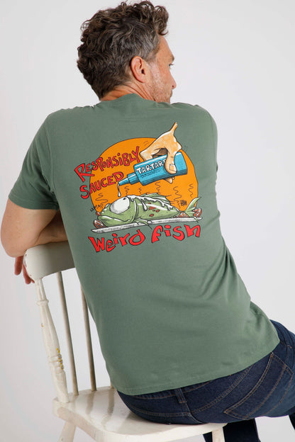 Weird Fish Mens 'Responsibly Sauced' Printed Tee - Military Green