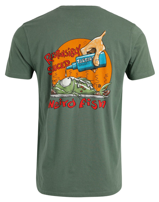 Weird Fish Mens 'Responsibly Sauced' Printed Tee - Military Green