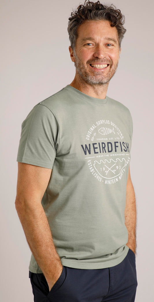 Weird Fish Mens Waves Printed T-Shirt - Shadow Grey