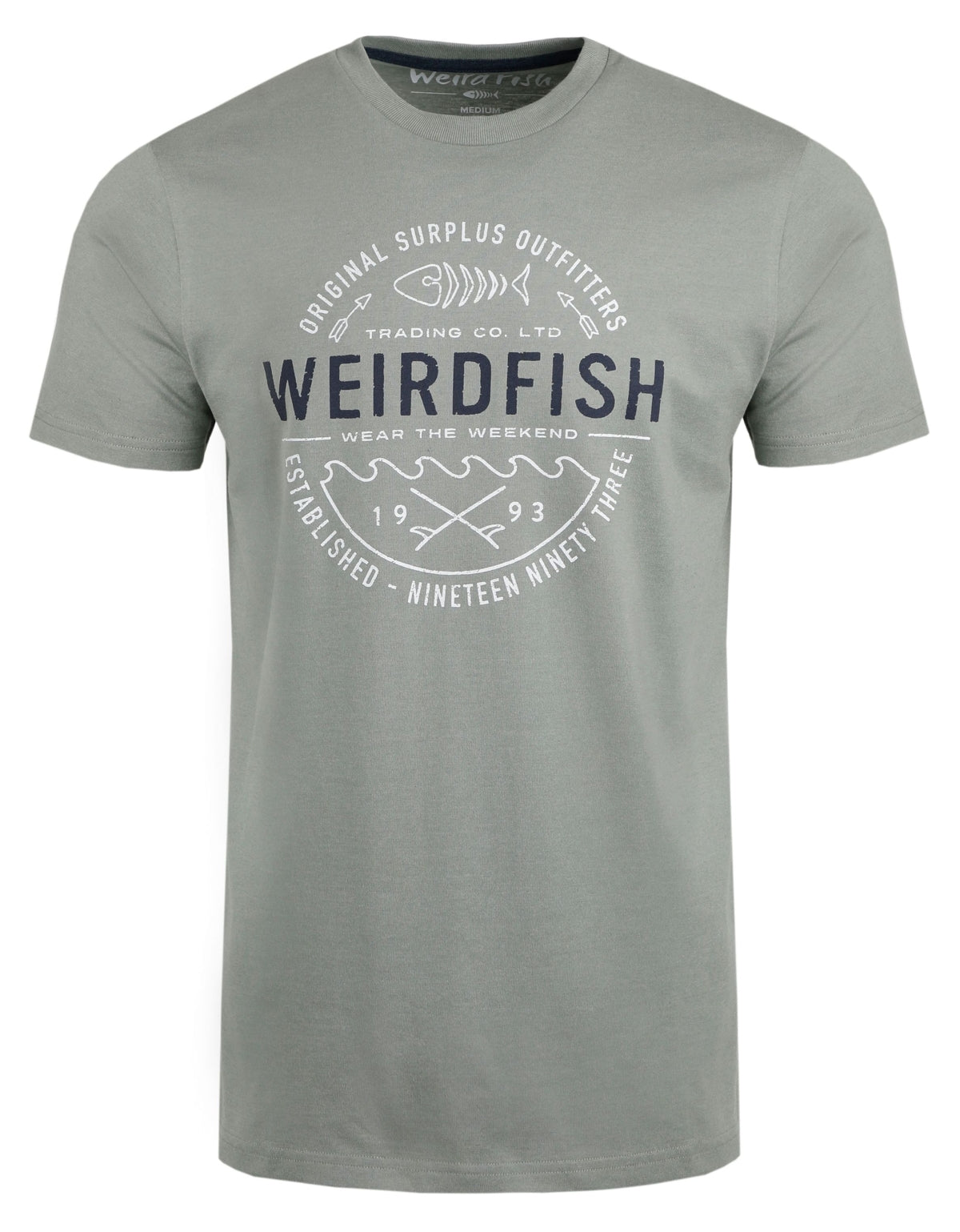Weird Fish Mens Waves Printed T-Shirt - Shadow Grey