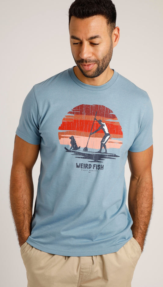 Weird Fish Mens 'What Sup' Paddleboarder Print T-Shirt - Light Blue