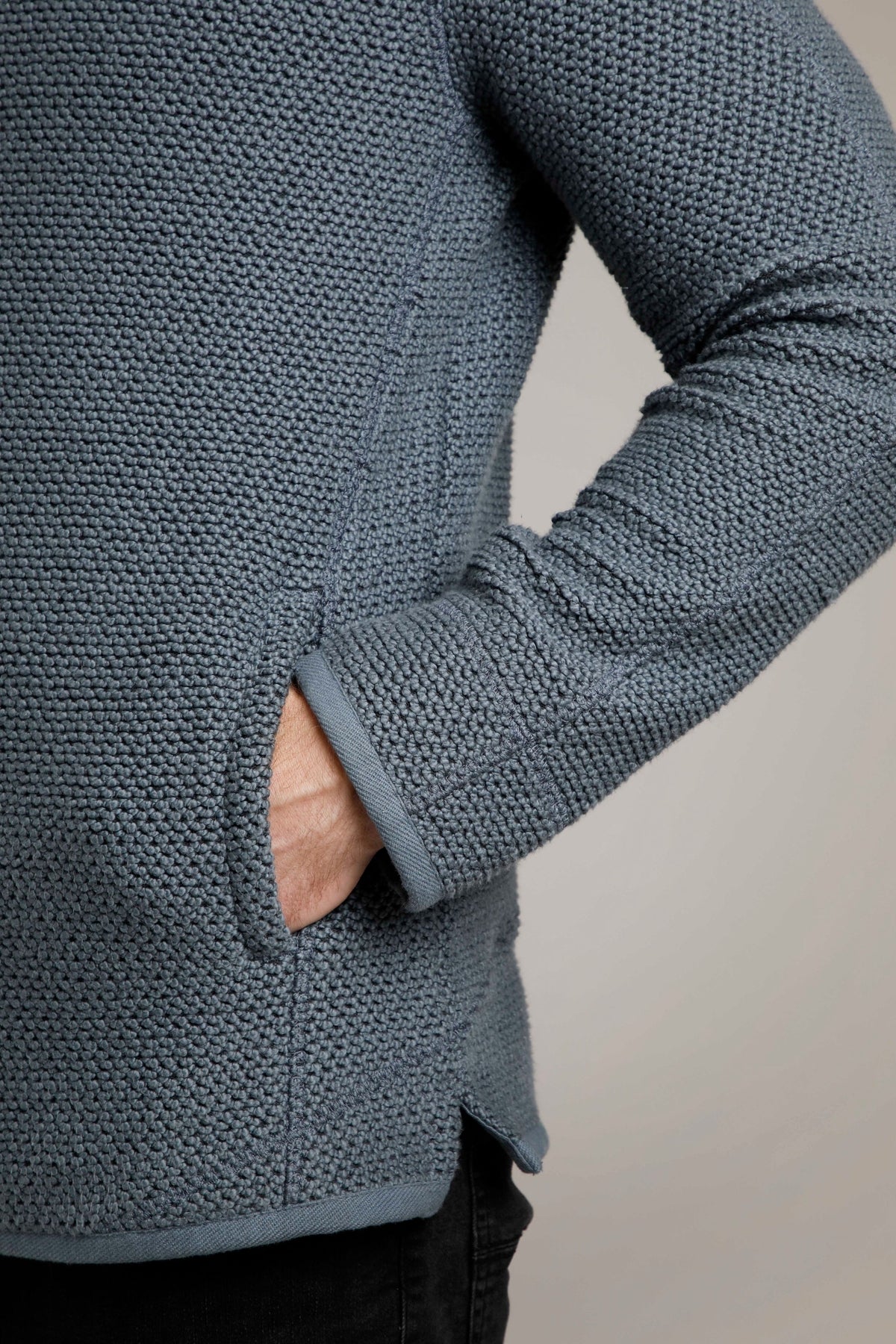 Weird Fish Mens 'Stern' 1/4 Zip Macaroni Knitted Top - Dusty Blue