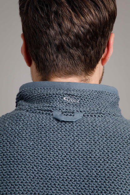 Weird Fish Mens 'Stern' 1/4 Zip Macaroni Knitted Top - Dusty Blue