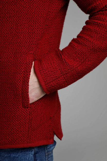 Weird Fish Mens 'Stern' 1/4 Zip Macaroni Knitted Top - Garnet Red