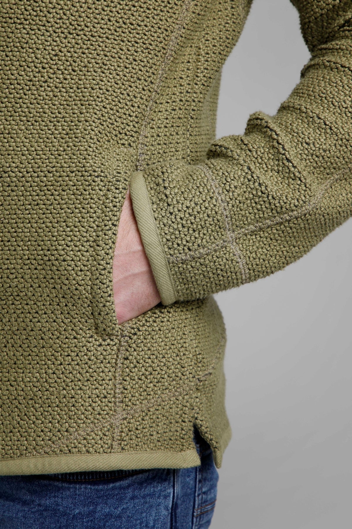 Weird Fish Mens 'Stern' 1/4 Zip Macaroni Knitted Top - Olive Green
