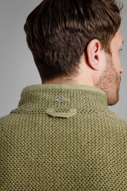 Weird Fish Mens 'Stern' 1/4 Zip Macaroni Knitted Top - Olive Green
