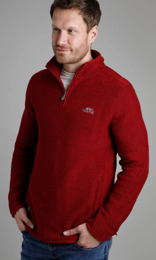 Weird Fish Mens 'Stern' 1/4 Zip Macaroni Knitted Top - Garnet Red