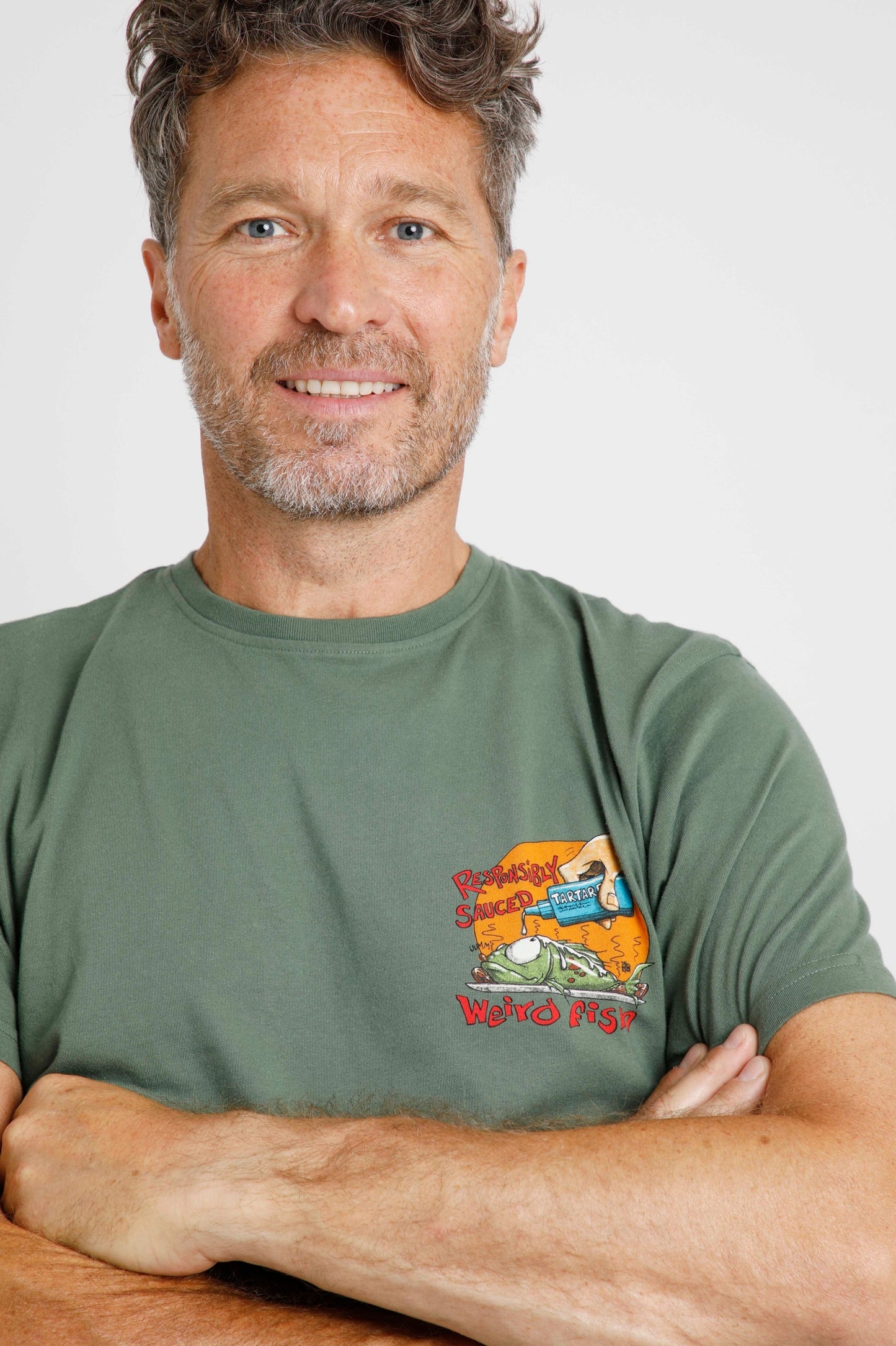 Weird Fish Mens 'Responsibly Sauced' Printed Tee - Military Green