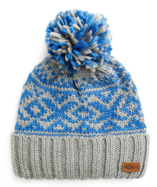 Weird Fish 'Taplow' Eco Fairisle Knitted Bobble Hat - Frost Grey