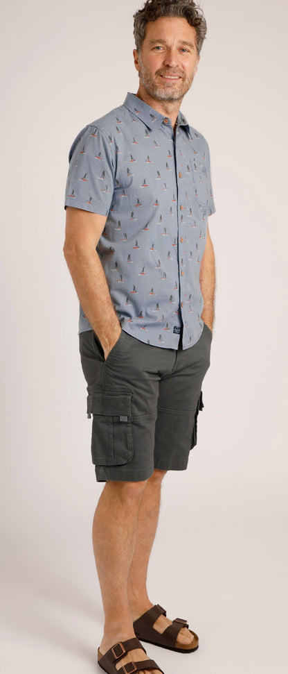 Weird Fish Mens 'Monto' Paddleboarder Print Shirt - Pale Denim Blue