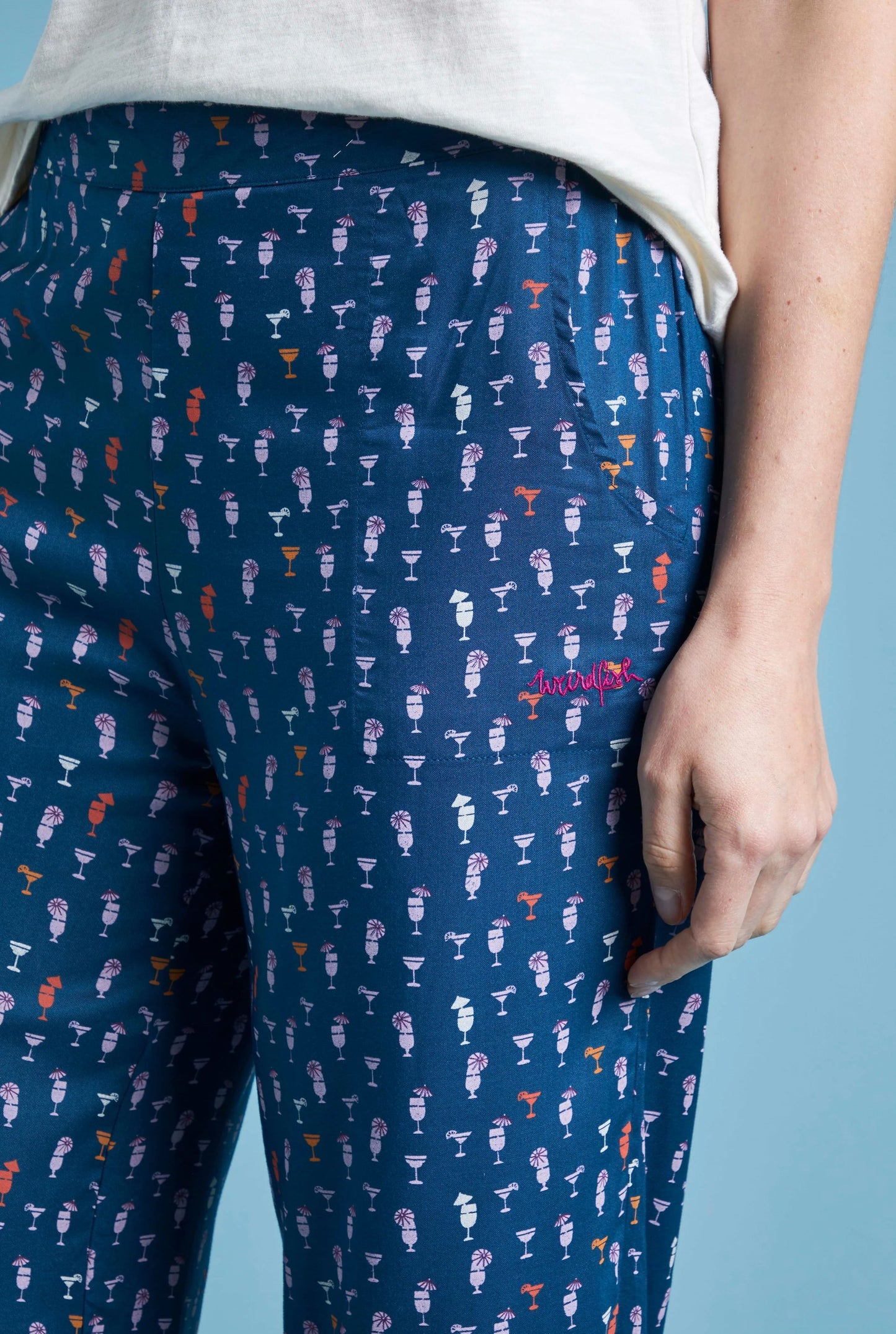 Weird Fish Womens 'Tresco' Printed Crop Trousers - Majolica Blue