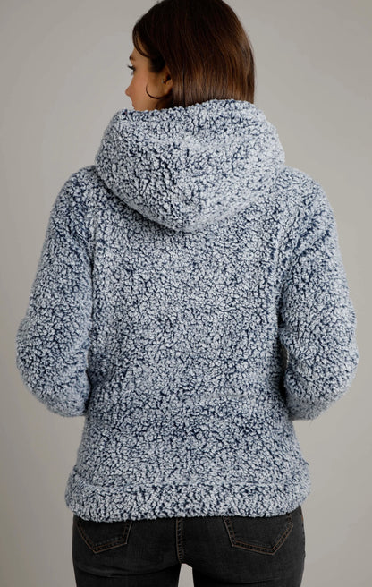 Weird Fish women's Yara cosy hooded fleece in navy.