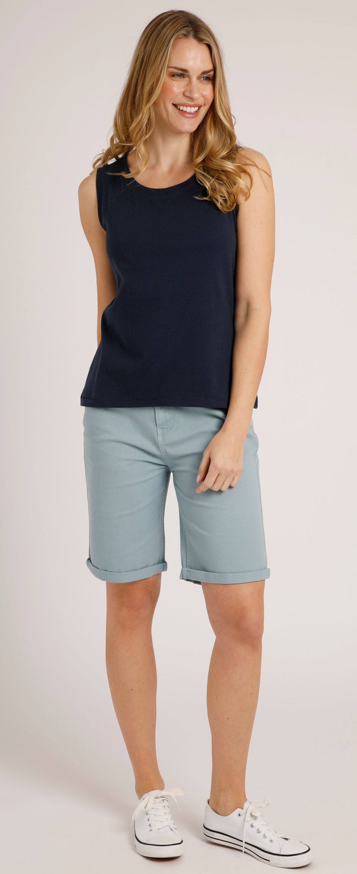 Weird Fish women's sleeveless wide strap Calle vest in Navy
