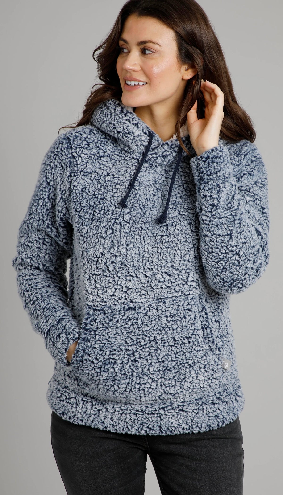 Weird Fish women's Yara popover cosy hoody fleece in navy.